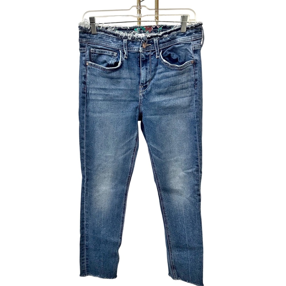 Sam Edelman The Kitten Straight Mid Rise Jeans Blue Distressed Cropped 30